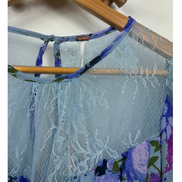 Free People Daphne Blouse in Silver Blue Combo Size S - Picture 5 of 10